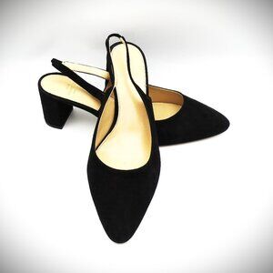 ANN MASHBURN Black Leather (Suede) Block Heel Slingback Pump Size 39.5 US 9